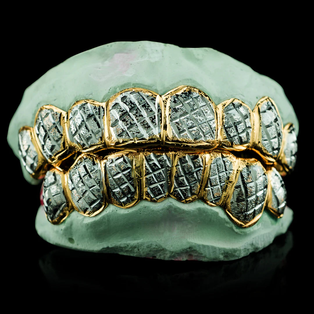 SOLID GOLD TWO TONE DIAMOND DUST GRILLZ – The Grill Masters ATL